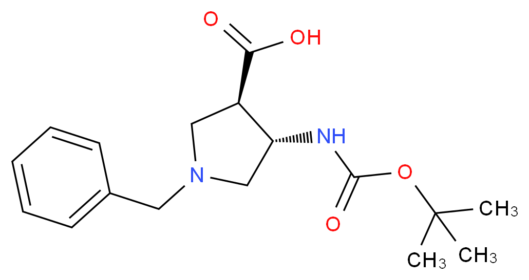 trans-racemic-1-Benzyl-4-tert-butoxycarbonylamino-pyrrolidine-3-carboxylic acid_分子结构_CAS_628725-28-0)