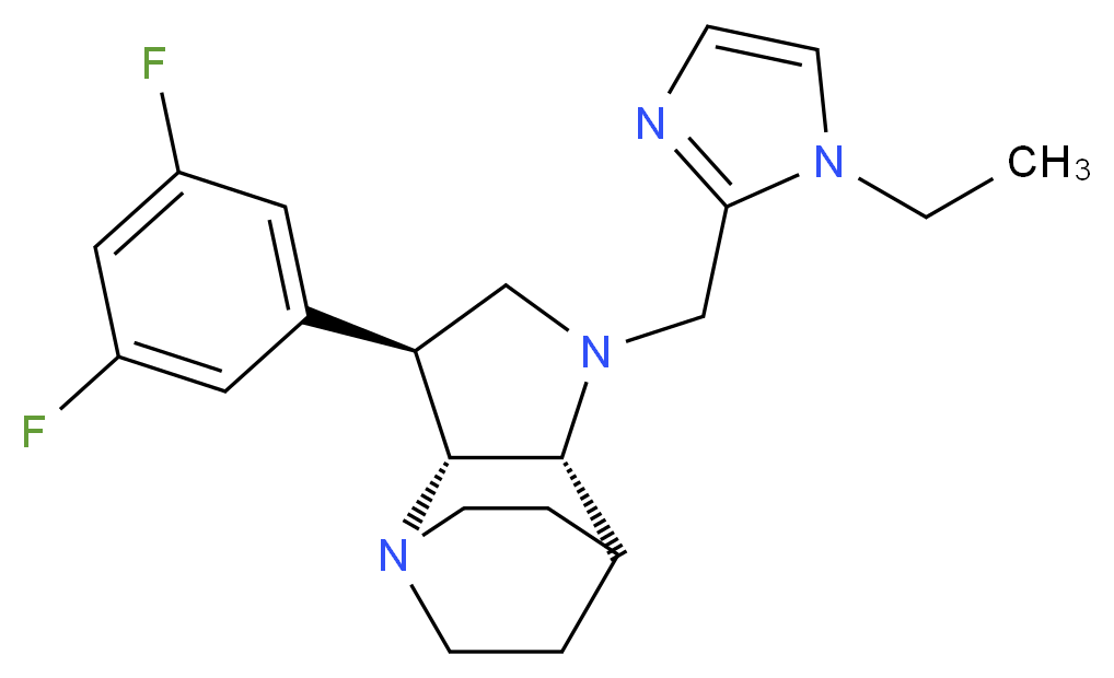 (2R*,3S*,6R*)-3-(3,5-difluorophenyl)-5-[(1-ethyl-1H-imidazol-2-yl)methyl]-1,5-diazatricyclo[5.2.2.0~2,6~]undecane_分子结构_CAS_)