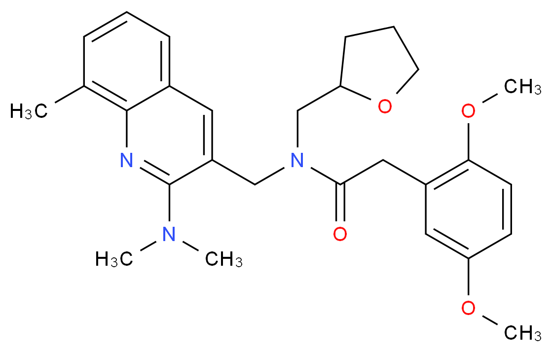 2-(2,5-dimethoxyphenyl)-N-{[2-(dimethylamino)-8-methyl-3-quinolinyl]methyl}-N-(tetrahydro-2-furanylmethyl)acetamide_分子结构_CAS_)