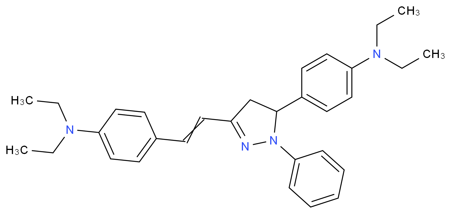 4-(3-{2-[4-(diethylamino)phenyl]ethenyl}-1-phenyl-4,5-dihydro-1H-pyrazol-5-yl)-N,N-diethylaniline_分子结构_CAS_57609-72-0