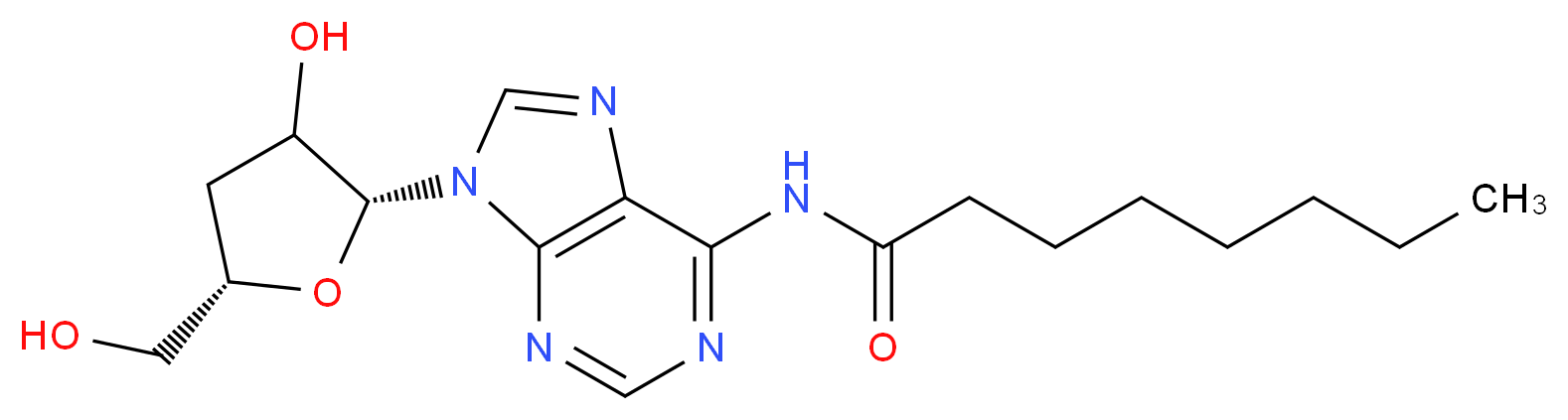 N-{9-[(2R,5S)-3-hydroxy-5-(hydroxymethyl)oxolan-2-yl]-9H-purin-6-yl}octanamide_分子结构_CAS_77378-05-3