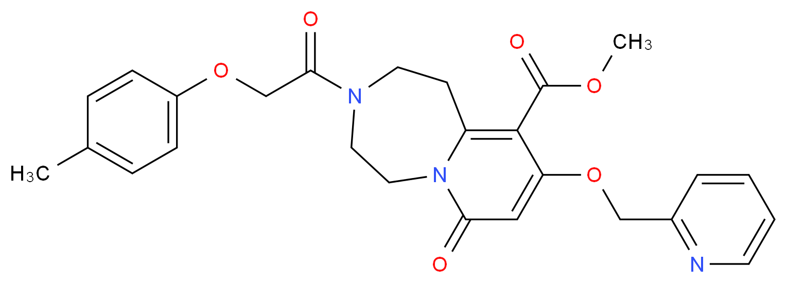 methyl 3-[(4-methylphenoxy)acetyl]-7-oxo-9-(2-pyridinylmethoxy)-1,2,3,4,5,7-hexahydropyrido[1,2-d][1,4]diazepine-10-carboxylate_分子结构_CAS_)