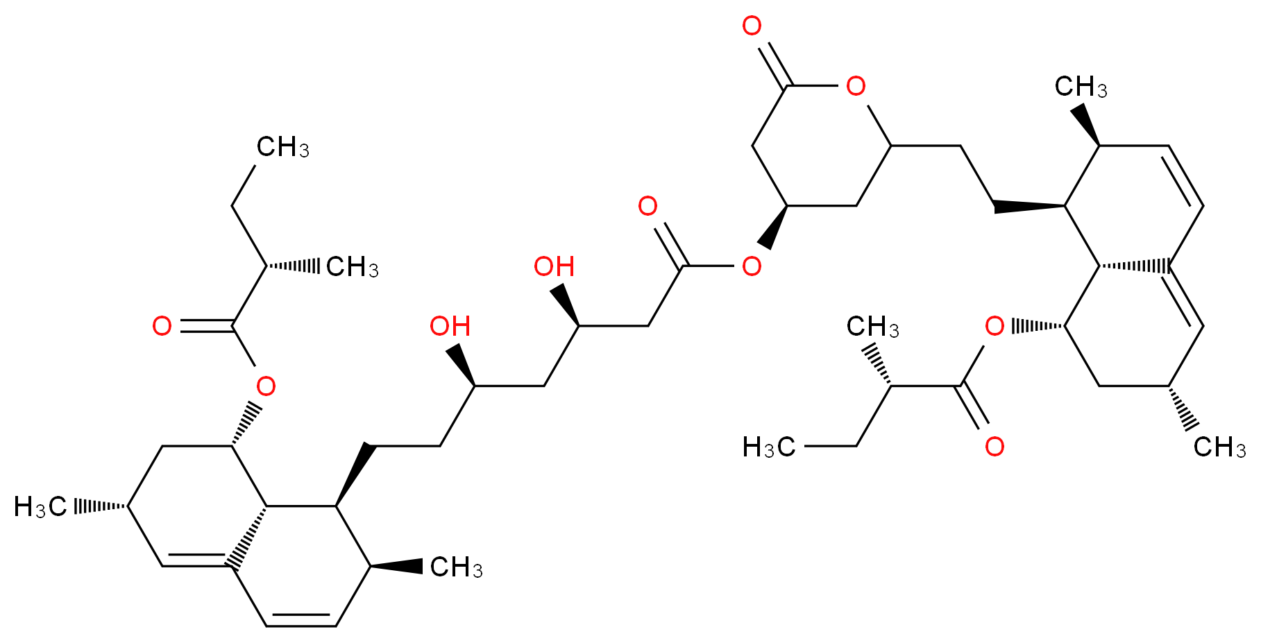 (4R)-2-{2-[(1S,2S,6R,8S,8aR)-2,6-dimethyl-8-{[(2S)-2-methylbutanoyl]oxy}-1,2,6,7,8,8a-hexahydronaphthalen-1-yl]ethyl}-6-oxooxan-4-yl (3R,5R)-7-[(1S,2S,6R,8S,8aR)-2,6-dimethyl-8-{[(2S)-2-methylbutanoyl]oxy}-1,2,6,7,8,8a-hexahydronaphthalen-1-yl]-3,5-dihydroxyheptanoate_分子结构_CAS_149756-62-7