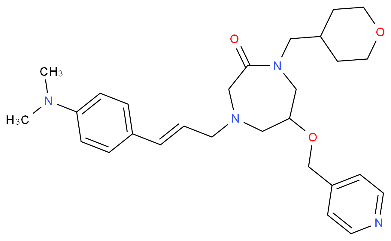 4-{(2E)-3-[4-(dimethylamino)phenyl]-2-propen-1-yl}-6-(4-pyridinylmethoxy)-1-(tetrahydro-2H-pyran-4-ylmethyl)-1,4-diazepan-2-one_分子结构_CAS_)