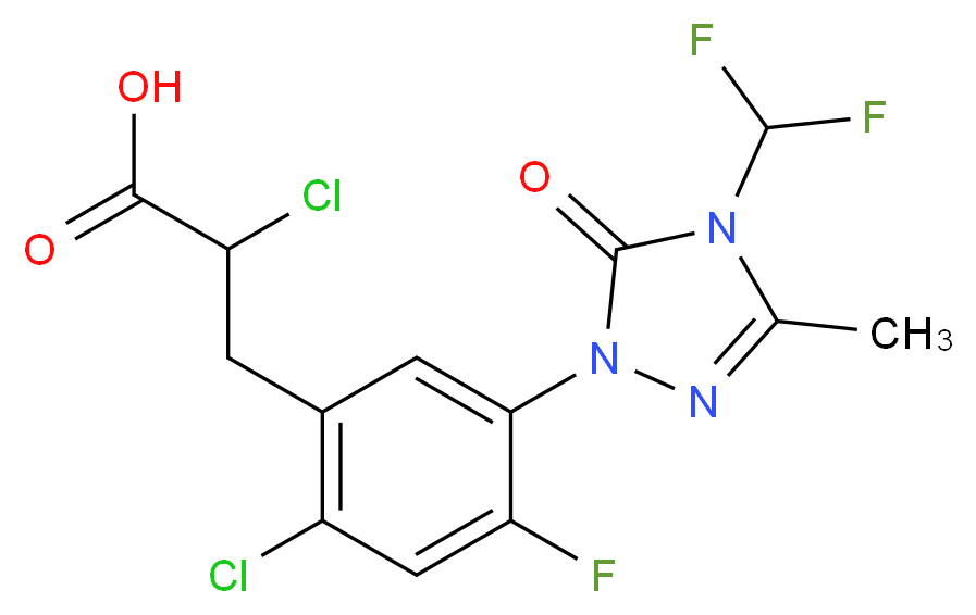 2-chloro-3-{2-chloro-5-[4-(difluoromethyl)-3-methyl-5-oxo-4,5-dihydro-1H-1,2,4-triazol-1-yl]-4-fluorophenyl}propanoic acid_分子结构_CAS_128621-72-7