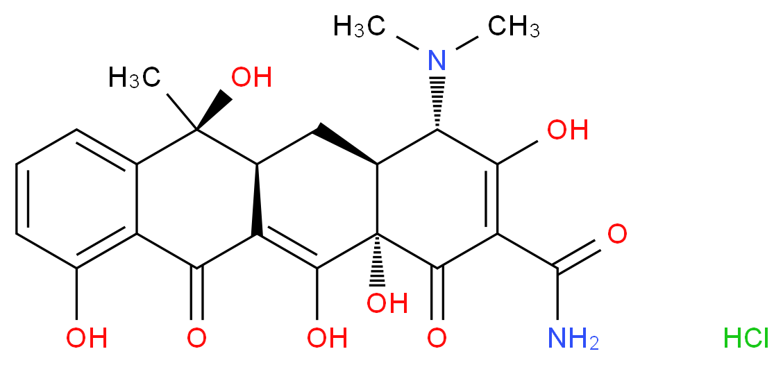 (4S,4aS,5aS,6S,12aS)-4-(dimethylamino)-3,6,10,12,12a-pentahydroxy-6-methyl-1,11-dioxo-1,4,4a,5,5a,6,11,12a-octahydrotetracene-2-carboxamide hydrochloride_分子结构_CAS_64-75-5
