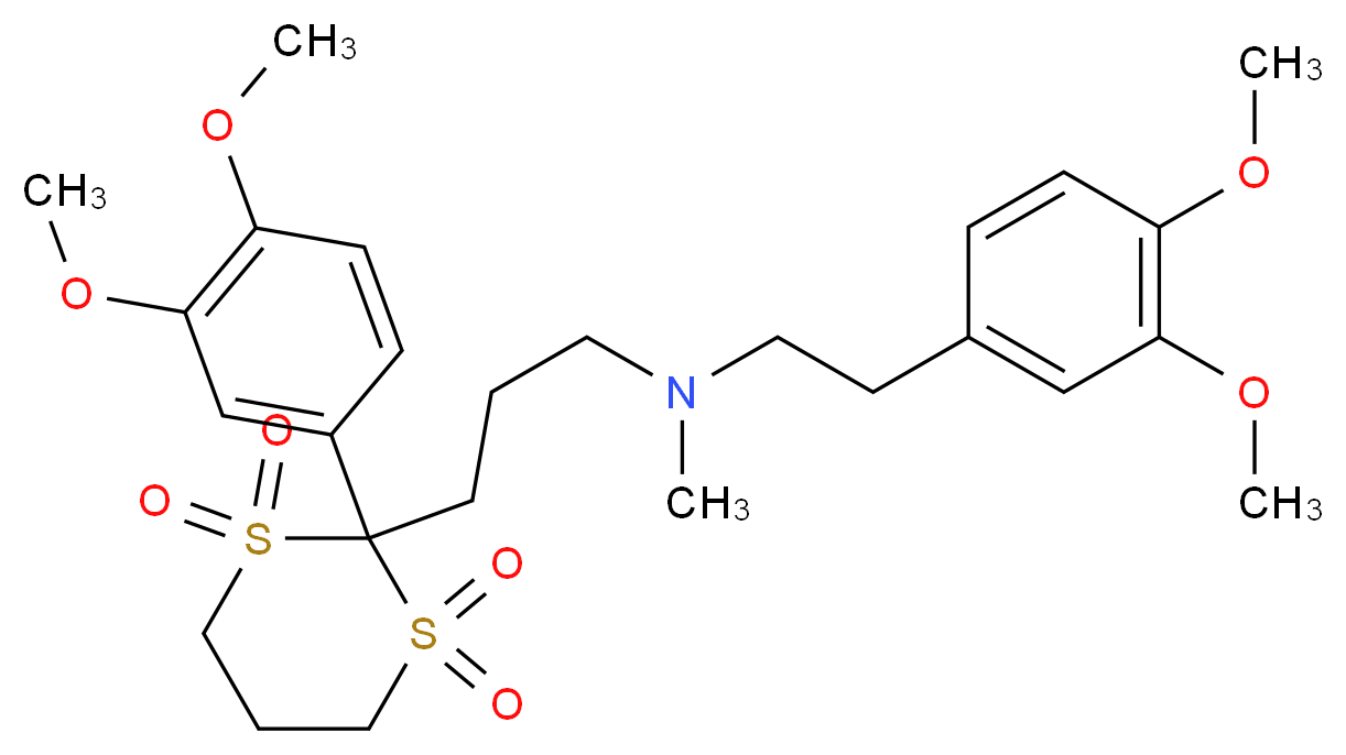 2-(3,4-dimethoxyphenyl)-2-(3-{[2-(3,4-dimethoxyphenyl)ethyl](methyl)amino}propyl)-1λ<sup>6</sup>,3λ<sup>6</sup>-dithiane-1,1,3,3-tetrone_分子结构_CAS_57010-31-8