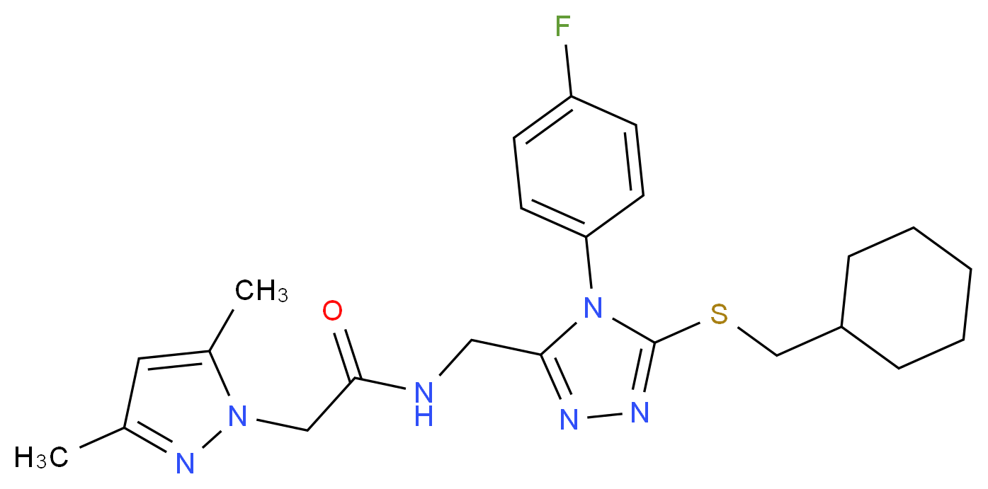 N-{[5-[(cyclohexylmethyl)thio]-4-(4-fluorophenyl)-4H-1,2,4-triazol-3-yl]methyl}-2-(3,5-dimethyl-1H-pyrazol-1-yl)acetamide_分子结构_CAS_)