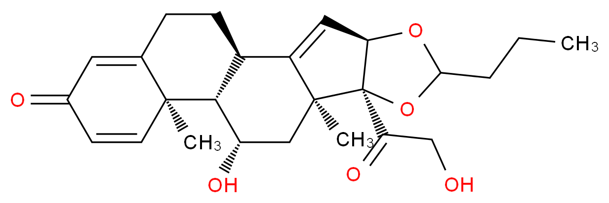 (1R,4R,8S,9S,11S,12S,13R)-11-hydroxy-8-(2-hydroxyacetyl)-9,13-dimethyl-6-propyl-5,7-dioxapentacyclo[10.8.0.0<sup>2</sup>,<sup>9</sup>.0<sup>4</sup>,<sup>8</sup>.0<sup>1</sup><sup>3</sup>,<sup>1</sup><sup>8</sup>]icosa-2,14,17-trien-16-one_分子结构_CAS_131918-64-4