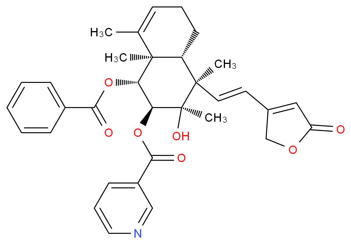 (1R,2S,3R,4R,4aS,8aR)-1-(benzoyloxy)-3-hydroxy-3,4,8,8a-tetramethyl-4-[(E)-2-(5-oxo-2,5-dihydrofuran-3-yl)ethenyl]-1,2,3,4,4a,5,6,8a-octahydronaphthalen-2-yl pyridine-3-carboxylate_分子结构_CAS_1312716-27-0