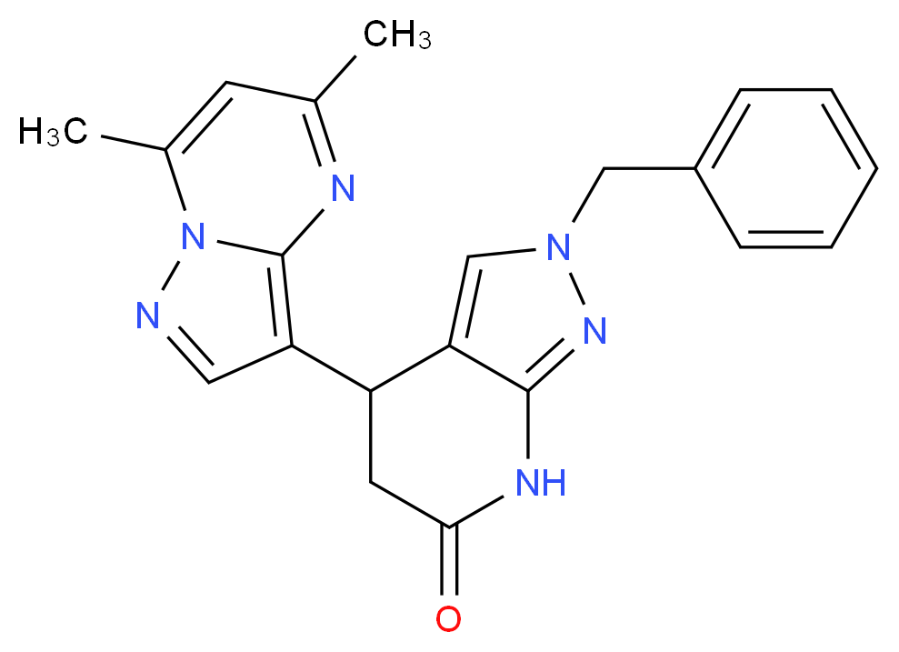 2-benzyl-4-(5,7-dimethylpyrazolo[1,5-a]pyrimidin-3-yl)-2,4,5,7-tetrahydro-6H-pyrazolo[3,4-b]pyridin-6-one_分子结构_CAS_)