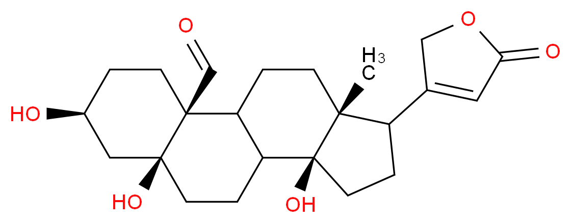 (2S,5S,7S,11S,15R)-5,7,11-trihydroxy-15-methyl-14-(5-oxo-2,5-dihydrofuran-3-yl)tetracyclo[8.7.0.0?,?.0??,??]heptadecane-2-carbaldehyde_分子结构_CAS_66-28-4