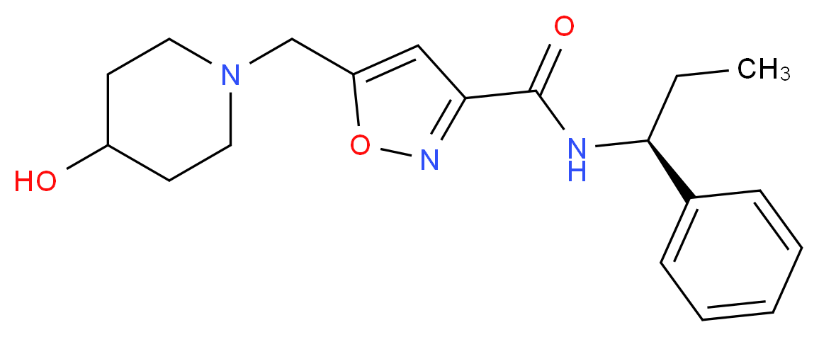 5-[(4-hydroxypiperidin-1-yl)methyl]-N-[(1S)-1-phenylpropyl]isoxazole-3-carboxamide_分子结构_CAS_)
