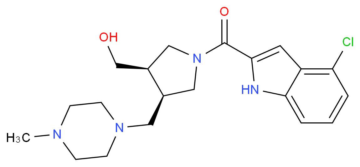 {(3R*,4R*)-1-[(4-chloro-1H-indol-2-yl)carbonyl]-4-[(4-methylpiperazin-1-yl)methyl]pyrrolidin-3-yl}methanol_分子结构_CAS_)