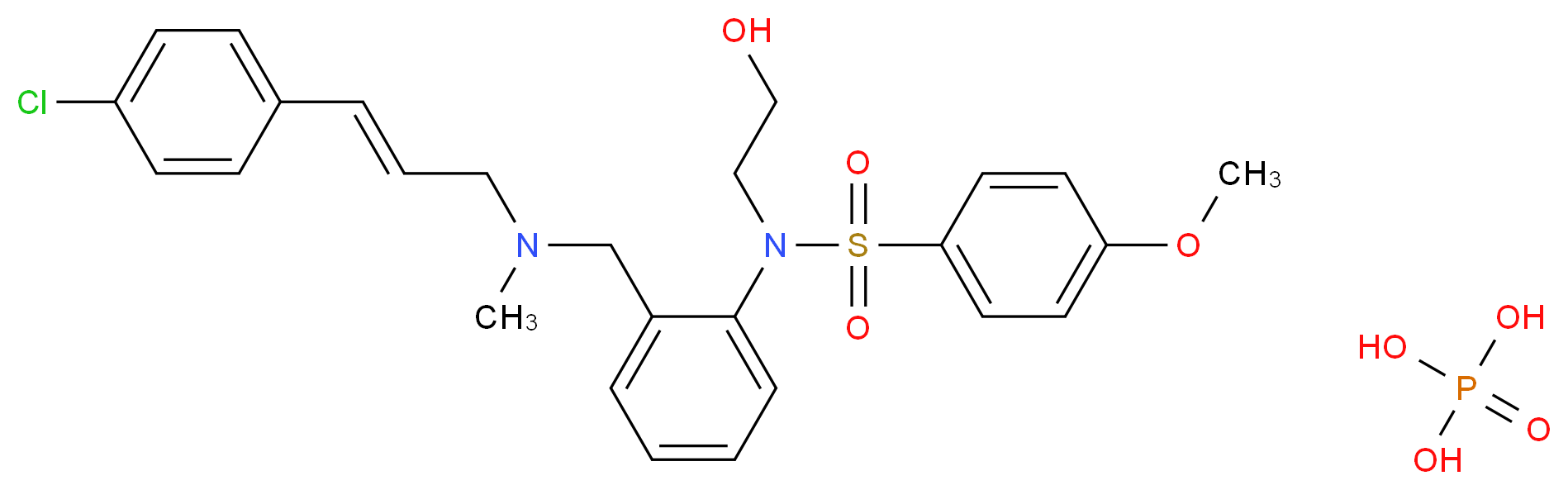 N-[2-({[(2E)-3-(4-chlorophenyl)prop-2-en-1-yl](methyl)amino}methyl)phenyl]-2-hydroxy-S'-(4-methoxyphenyl)ethane-1-sulfonamido; phosphoric acid_分子结构_CAS_139298-40-1