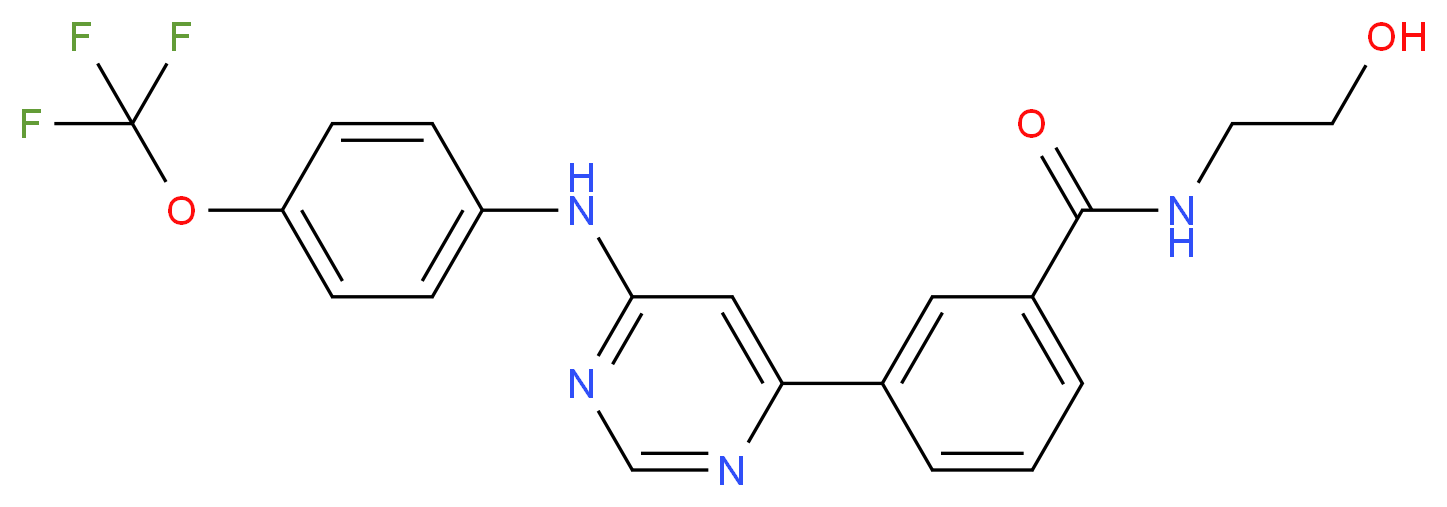 N-(2-hydroxyethyl)-3-(6-{[4-(trifluoromethoxy)phenyl]amino}pyrimidin-4-yl)benzamide_分子结构_CAS_778277-15-9