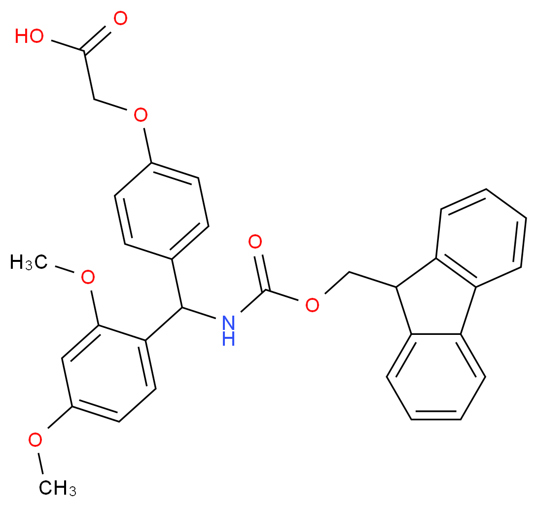 2-{4-[(2,4-dimethoxyphenyl)({[(9H-fluoren-9-ylmethoxy)carbonyl]amino})methyl]phenoxy}acetic acid_分子结构_CAS_145069-56-3