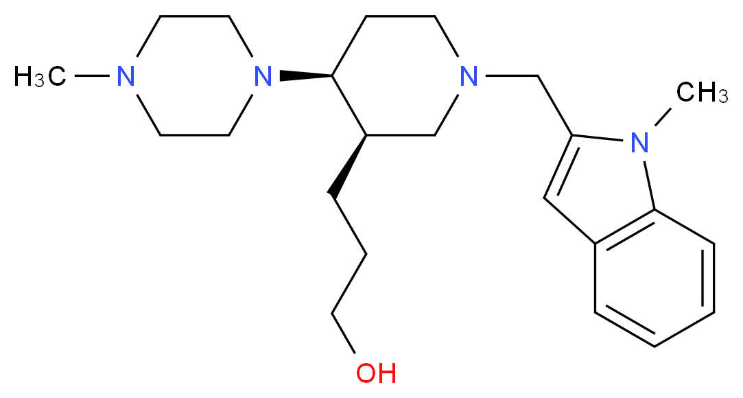 3-[(3R*,4S*)-1-[(1-methyl-1H-indol-2-yl)methyl]-4-(4-methylpiperazin-1-yl)piperidin-3-yl]propan-1-ol_分子结构_CAS_)