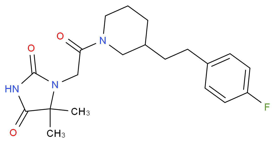 1-(2-{3-[2-(4-fluorophenyl)ethyl]-1-piperidinyl}-2-oxoethyl)-5,5-dimethyl-2,4-imidazolidinedione_分子结构_CAS_)