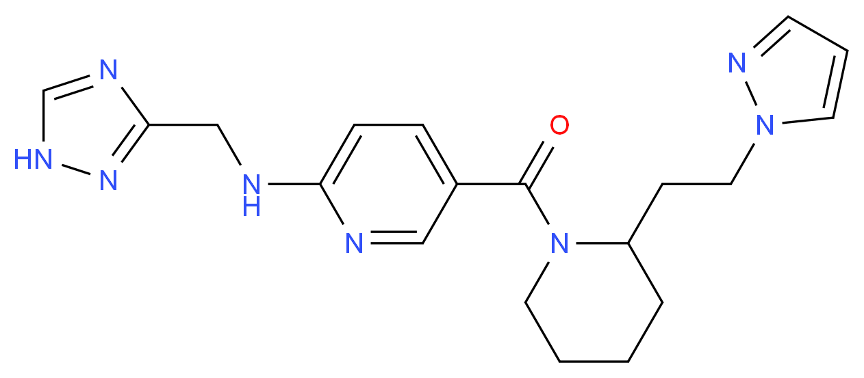 5-({2-[2-(1H-pyrazol-1-yl)ethyl]piperidin-1-yl}carbonyl)-N-(1H-1,2,4-triazol-3-ylmethyl)pyridin-2-amine_分子结构_CAS_)
