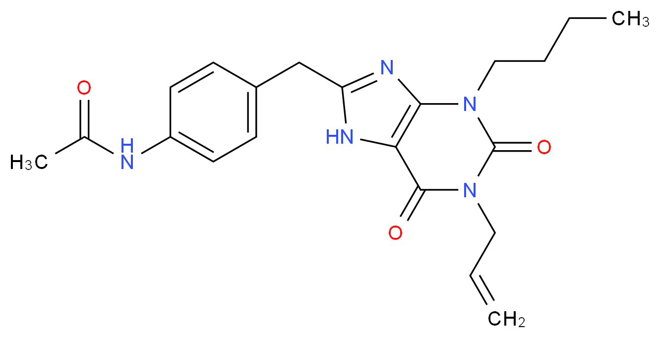 N-(4-{[3-butyl-2,6-dioxo-1-(prop-2-en-1-yl)-2,3,6,7-tetrahydro-1H-purin-8-yl]methyl}phenyl)acetamide_分子结构_CAS_117348-70-6