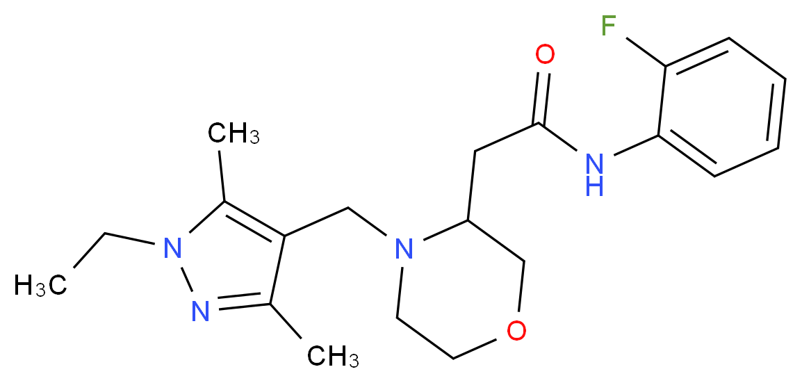 2-{4-[(1-ethyl-3,5-dimethyl-1H-pyrazol-4-yl)methyl]-3-morpholinyl}-N-(2-fluorophenyl)acetamide_分子结构_CAS_)