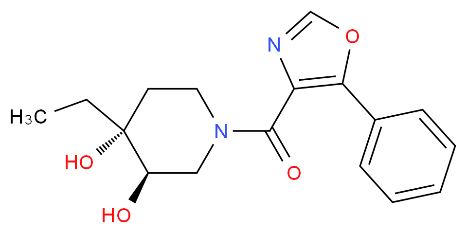 (3R*,4R*)-4-ethyl-1-[(5-phenyl-1,3-oxazol-4-yl)carbonyl]piperidine-3,4-diol_分子结构_CAS_)