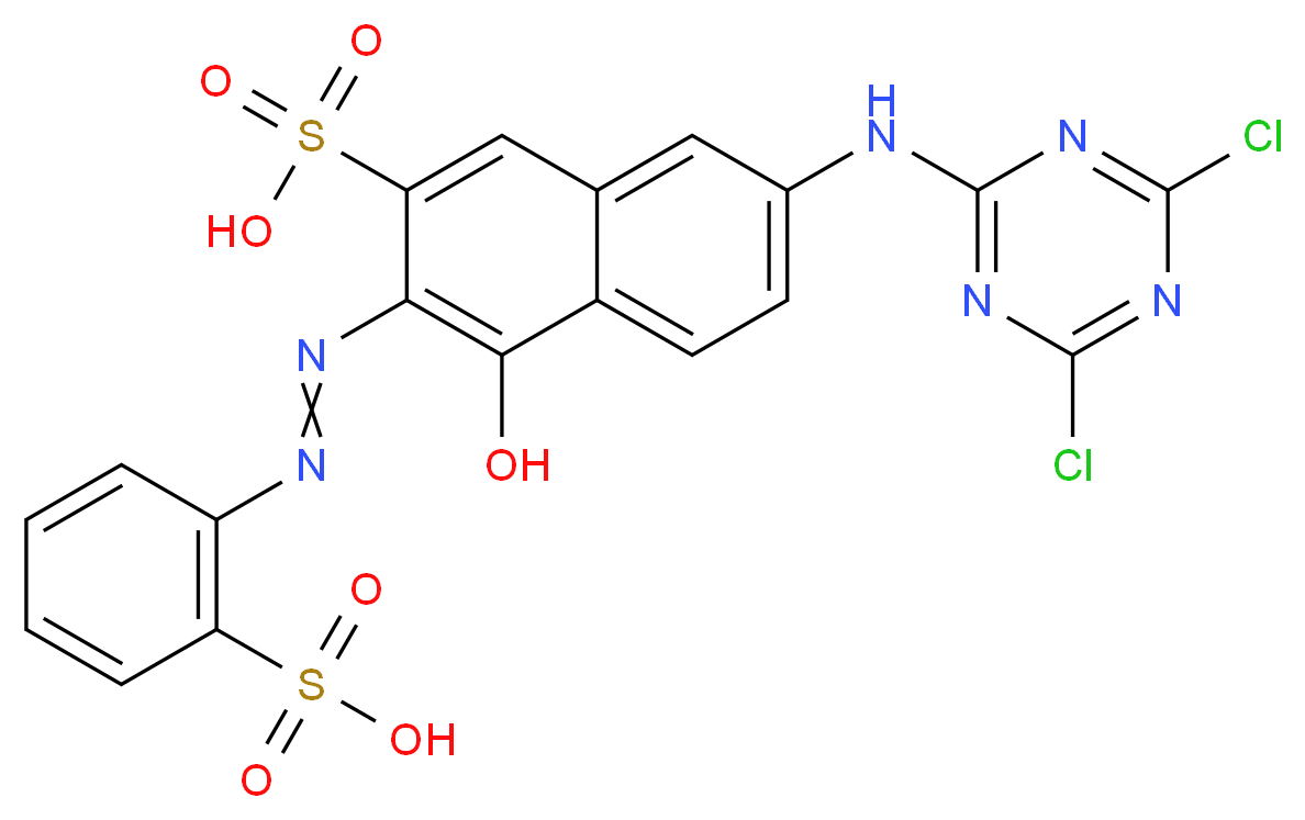 7-[(dichloro-1,3,5-triazin-2-yl)amino]-4-hydroxy-3-[2-(2-sulfophenyl)diazen-1-yl]naphthalene-2-sulfonic acid_分子结构_CAS_6522-74-3