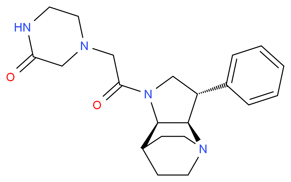 4-{2-oxo-2-[(2R*,3S*,6R*)-3-phenyl-1,5-diazatricyclo[5.2.2.0~2,6~]undec-5-yl]ethyl}-2-piperazinone_分子结构_CAS_)