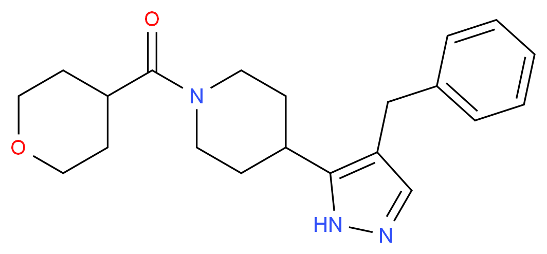 4-(4-benzyl-1H-pyrazol-5-yl)-1-(tetrahydro-2H-pyran-4-ylcarbonyl)piperidine_分子结构_CAS_)