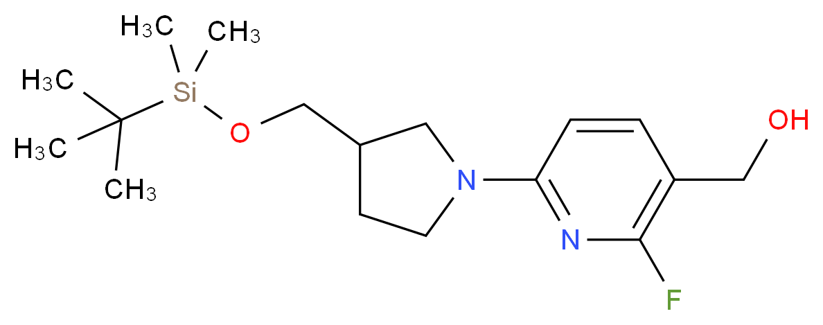 (6-(3-((tert-Butyldimethylsilyloxy)methyl)-pyrrolidin-1-yl)-2-fluoropyridin-3-yl)methanol_分子结构_CAS_)