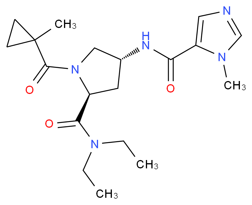 (4R)-N,N-diethyl-1-[(1-methylcyclopropyl)carbonyl]-4-{[(1-methyl-1H-imidazol-5-yl)carbonyl]amino}-L-prolinamide_分子结构_CAS_)