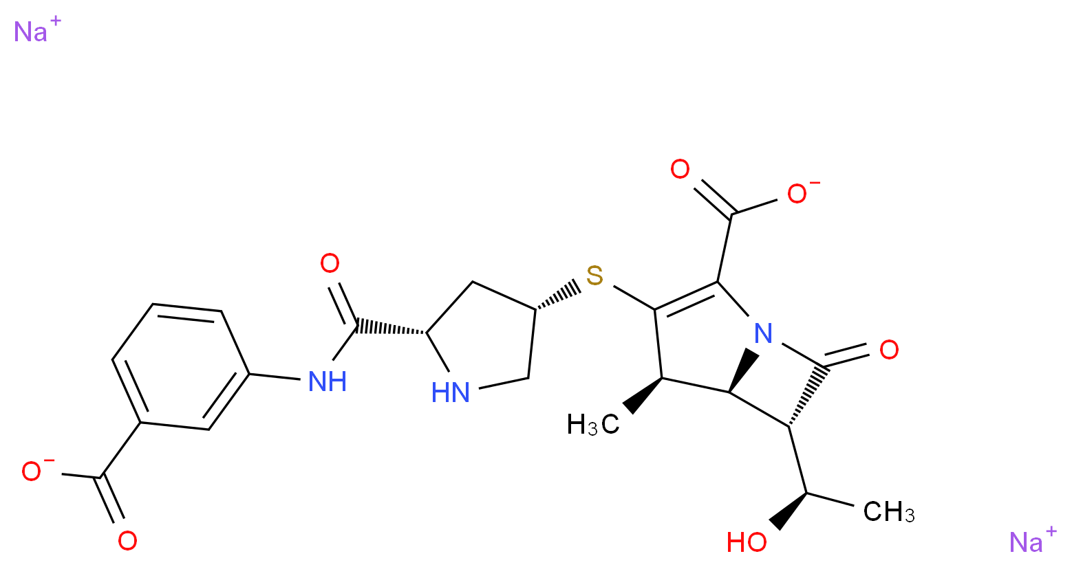 disodium (4R,5S,6S)-3-{[(3S,5S)-5-[(3-carboxylatophenyl)carbamoyl]pyrrolidin-3-yl]sulfanyl}-6-[(1R)-1-hydroxyethyl]-4-methyl-7-oxo-1-azabicyclo[3.2.0]hept-2-ene-2-carboxylate_分子结构_CAS_153832-38-3