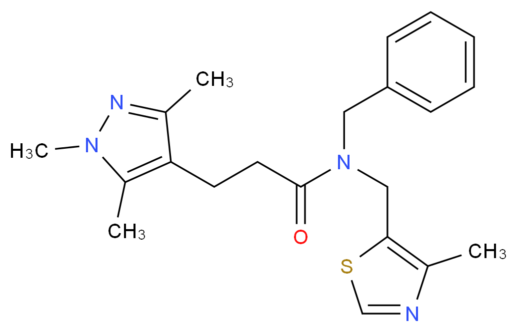N-benzyl-N-[(4-methyl-1,3-thiazol-5-yl)methyl]-3-(1,3,5-trimethyl-1H-pyrazol-4-yl)propanamide_分子结构_CAS_)