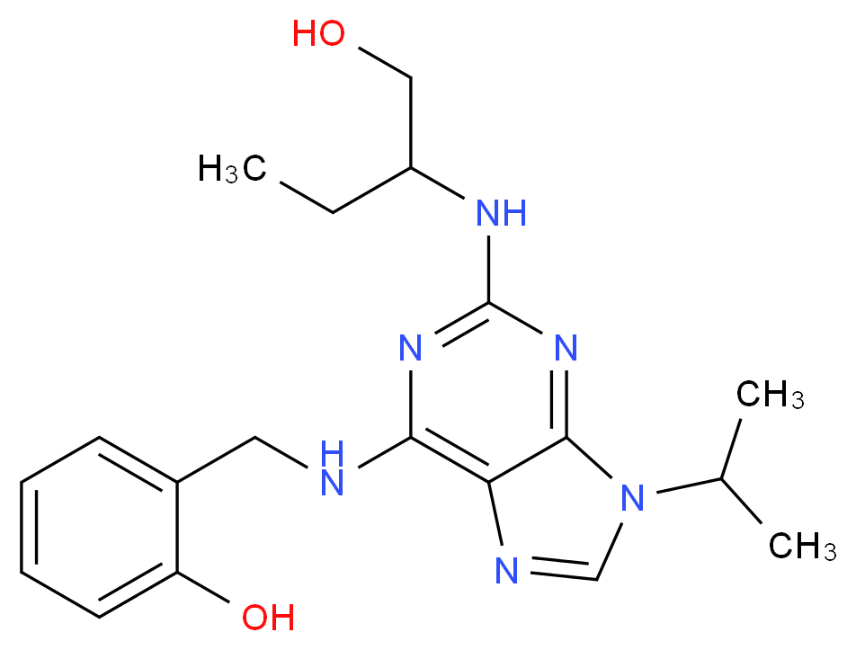 2-[({2-[(1-hydroxybutan-2-yl)amino]-9-(propan-2-yl)-9H-purin-6-yl}amino)methyl]phenol_分子结构_CAS_500735-47-7