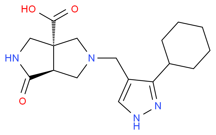 (3aR*,6aS*)-5-[(3-cyclohexyl-1H-pyrazol-4-yl)methyl]-1-oxohexahydropyrrolo[3,4-c]pyrrole-3a(1H)-carboxylic acid_分子结构_CAS_)