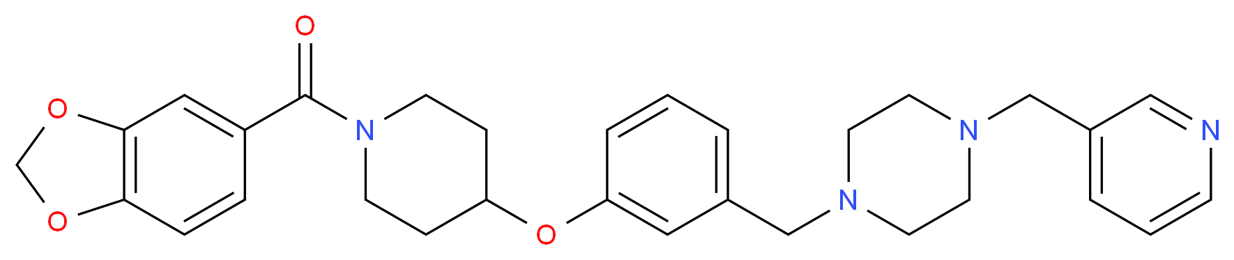 1-(3-{[1-(1,3-benzodioxol-5-ylcarbonyl)-4-piperidinyl]oxy}benzyl)-4-(3-pyridinylmethyl)piperazine_分子结构_CAS_)