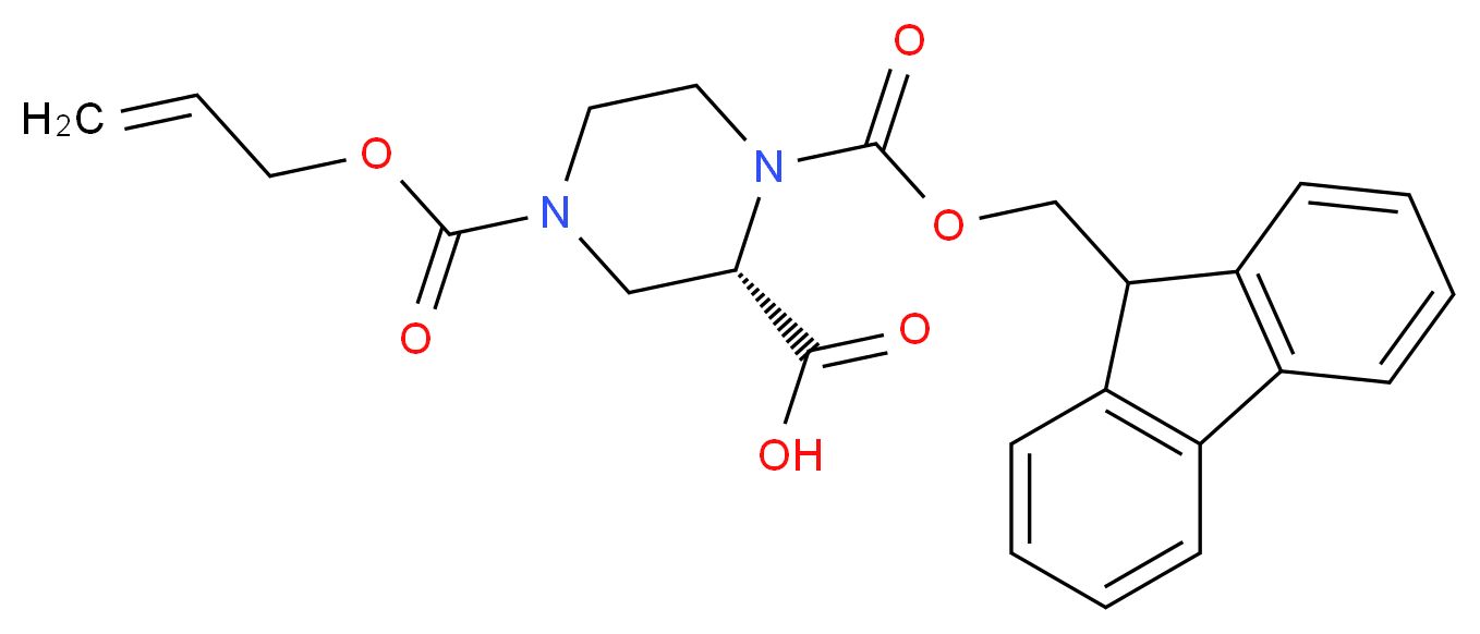 (2S)-1-[(9H-fluoren-9-ylmethoxy)carbonyl]-4-[(prop-2-en-1-yloxy)carbonyl]piperazine-2-carboxylic acid_分子结构_CAS_915707-71-0