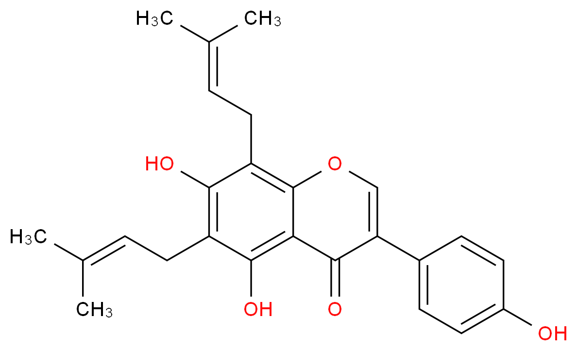 5,7-dihydroxy-3-(4-hydroxyphenyl)-6,8-bis(3-methylbut-2-en-1-yl)-4H-chromen-4-one_分子结构_CAS_51225-28-6