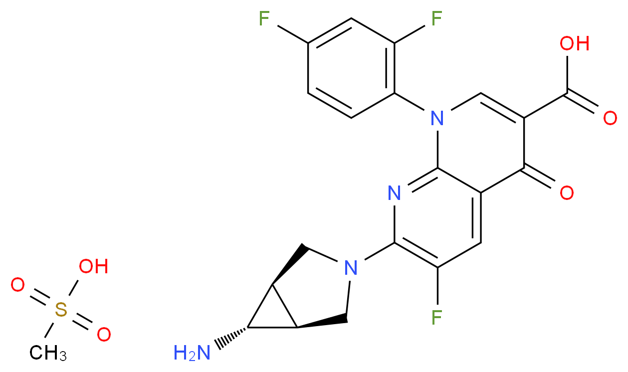 7-[(1R,5S,6R)-6-amino-3-azabicyclo[3.1.0]hexan-3-yl]-1-(2,4-difluorophenyl)-6-fluoro-4-oxo-1,4-dihydro-1,8-naphthyridine-3-carboxylic acid; methanesulfonic acid_分子结构_CAS_147059-75-4