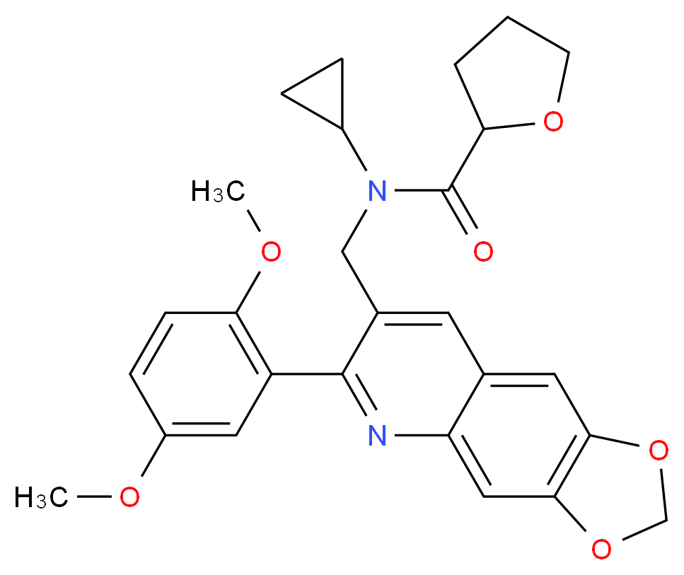 N-cyclopropyl-N-{[6-(2,5-dimethoxyphenyl)[1,3]dioxolo[4,5-g]quinolin-7-yl]methyl}tetrahydro-2-furancarboxamide_分子结构_CAS_)