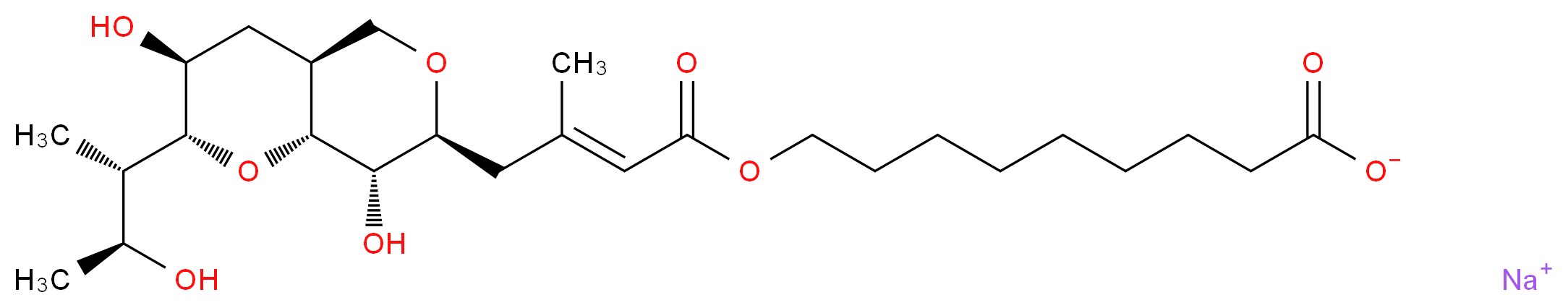 sodium 9-{[(2E)-4-[(2R,3S,4aS,7S,8S,8aR)-3,8-dihydroxy-2-[(2S,3S)-3-hydroxybutan-2-yl]-octahydropyrano[4,3-b]pyran-7-yl]-3-methylbut-2-enoyl]oxy}nonanoate_分子结构_CAS_116182-44-6