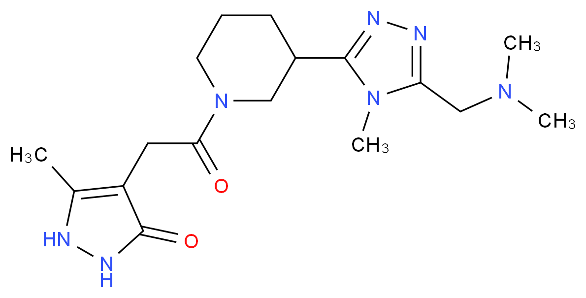 4-[2-(3-{5-[(dimethylamino)methyl]-4-methyl-4H-1,2,4-triazol-3-yl}piperidin-1-yl)-2-oxoethyl]-5-methyl-1,2-dihydro-3H-pyrazol-3-one_分子结构_CAS_)