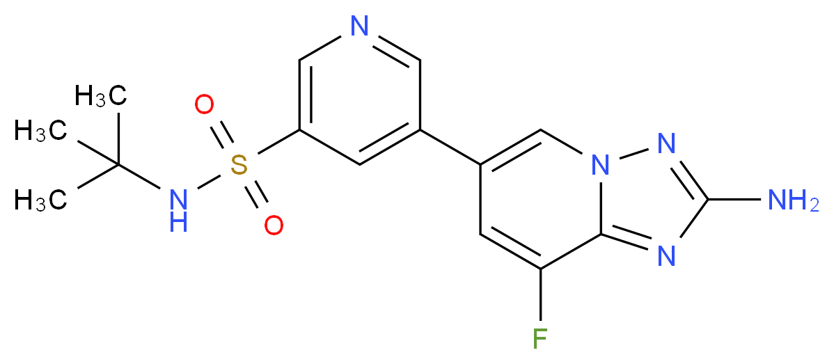 5-{2-amino-8-fluoro-[1,2,4]triazolo[1,5-a]pyridin-6-yl}-N-tert-butylpyridine-3-sulfonamide_分子结构_CAS_1159824-67-5