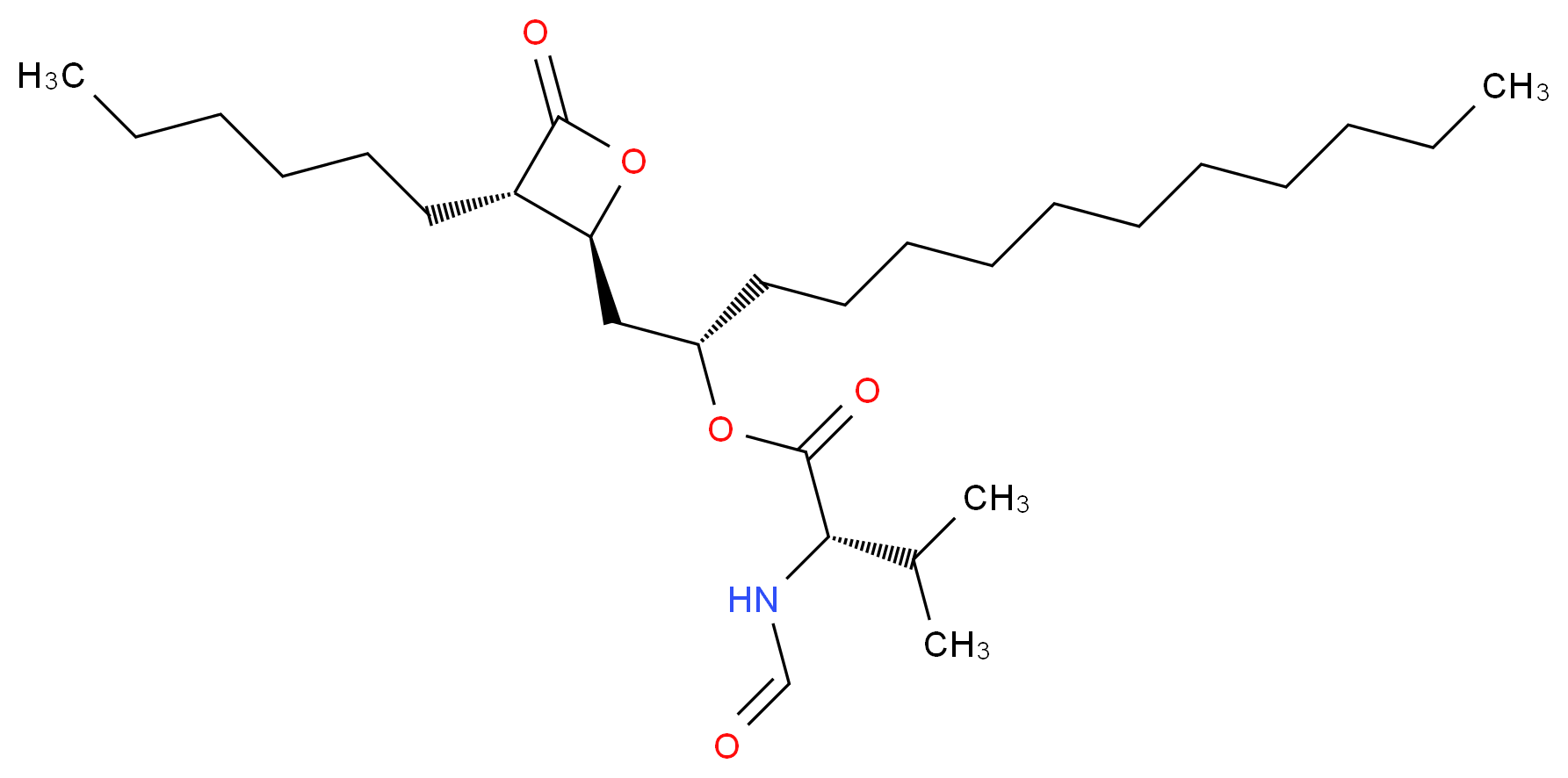 (2S)-1-[(2S,3S)-3-hexyl-4-oxooxetan-2-yl]tridecan-2-yl (2S)-2-formamido-3-methylbutanoate_分子结构_CAS_1243107-50-7