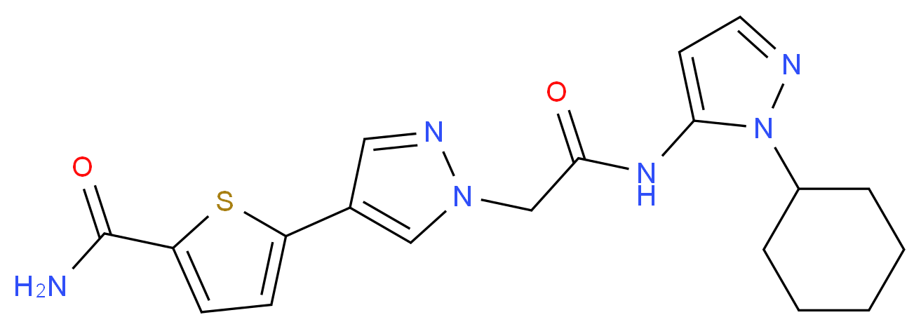 5-(1-{2-[(1-cyclohexyl-1H-pyrazol-5-yl)amino]-2-oxoethyl}-1H-pyrazol-4-yl)thiophene-2-carboxamide_分子结构_CAS_)