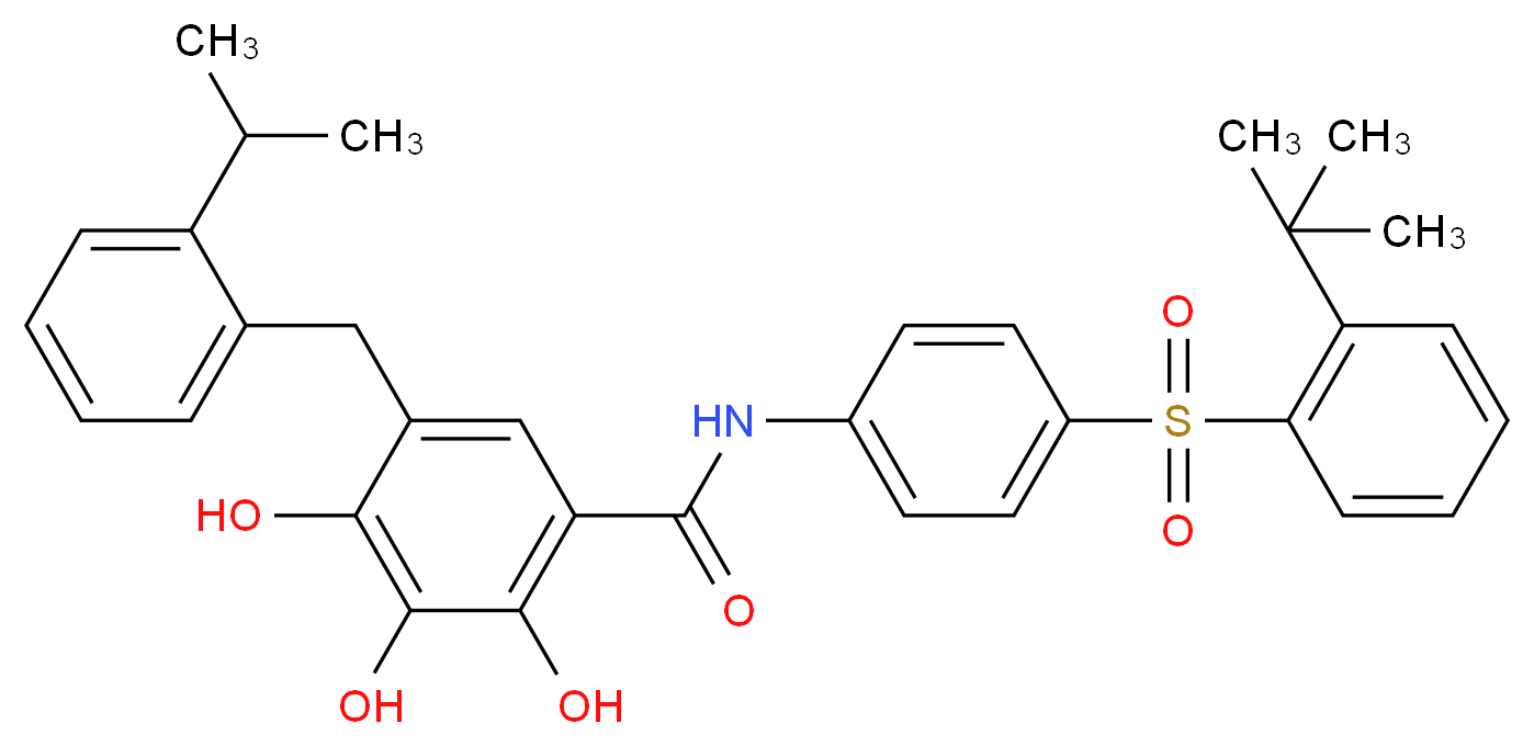 N-[4-(2-tert-butylbenzenesulfonyl)phenyl]-2,3,4-trihydroxy-5-{[2-(propan-2-yl)phenyl]methyl}benzamide_分子结构_CAS_877877-35-5