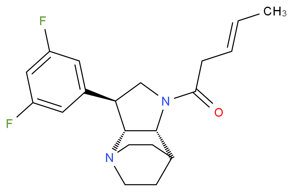 (2R*,3S*,6R*)-3-(3,5-difluorophenyl)-5-[(3E)-3-pentenoyl]-1,5-diazatricyclo[5.2.2.0~2,6~]undecane_分子结构_CAS_)