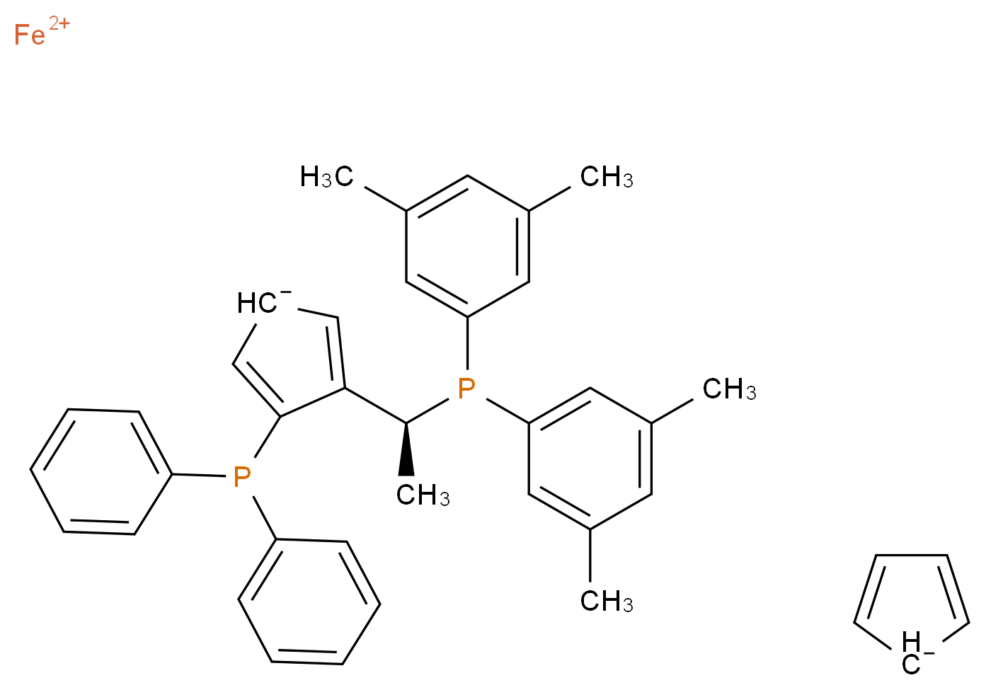 λ<sup>2</sup>-iron(2+) ion 3-[(1S)-1-[bis(3,5-dimethylphenyl)phosphanyl]ethyl]-4-(diphenylphosphanyl)cyclopenta-2,4-dien-1-ide cyclopenta-2,4-dien-1-ide_分子结构_CAS_223121-07-1