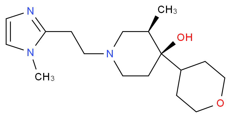 (3R*,4R*)-3-methyl-1-[2-(1-methyl-1H-imidazol-2-yl)ethyl]-4-(tetrahydro-2H-pyran-4-yl)piperidin-4-ol_分子结构_CAS_)